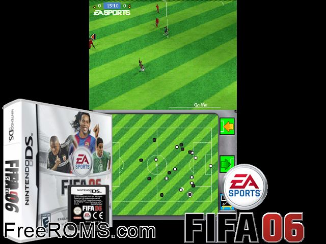 FIFA 06 Soccer NDS game showing 3D box cover and gameplay screenshot