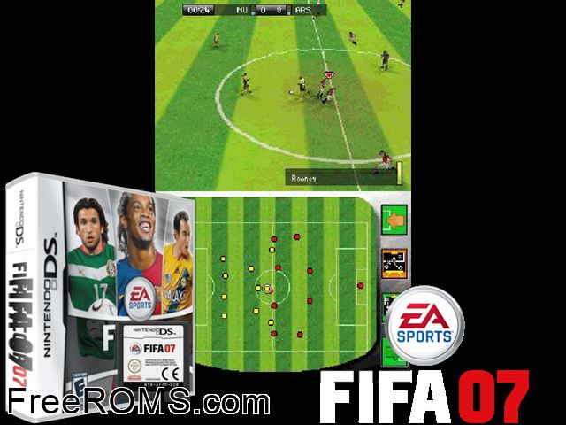 FIFA 07 Europe NDS game showing 3D box cover and gameplay screenshot