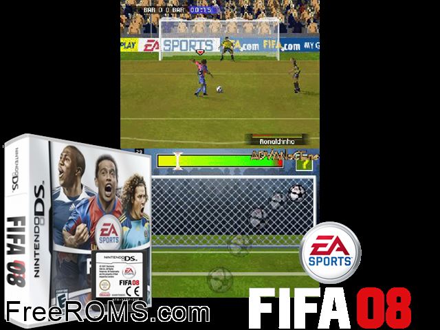 FIFA 08 Europe NDS game showing 3D box cover and gameplay screenshot