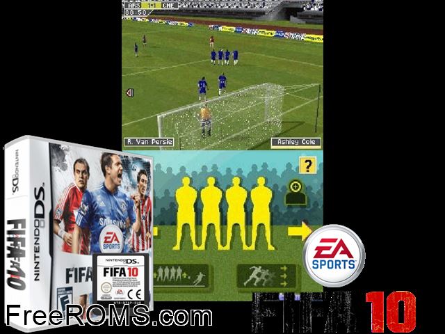 FIFA 10 Europe NDS game showing 3D box cover and gameplay screenshot