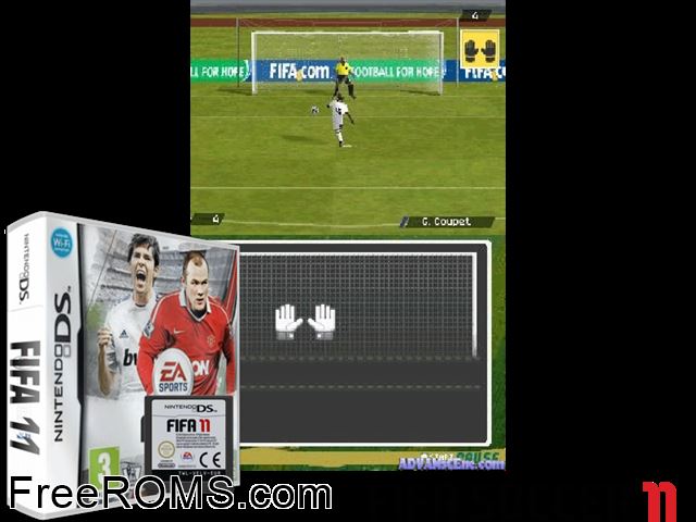 FIFA Soccer 11 NDS game showing 3D box cover and gameplay screenshot