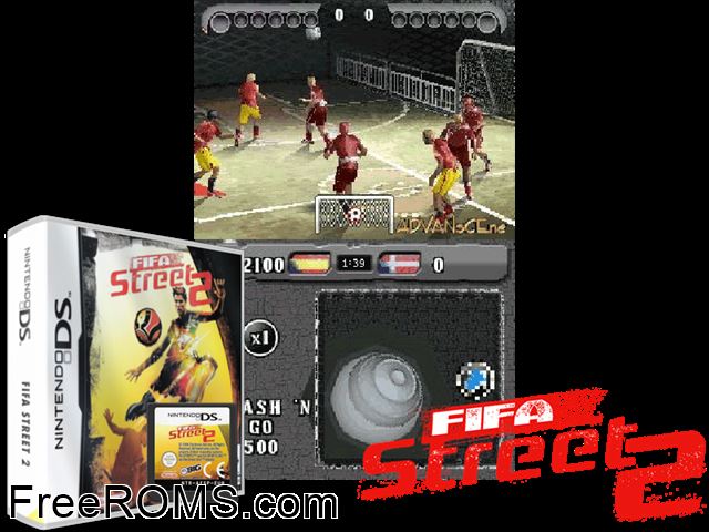 FIFA Street 2 Europe NDS game showing 3D box cover and gameplay screenshot