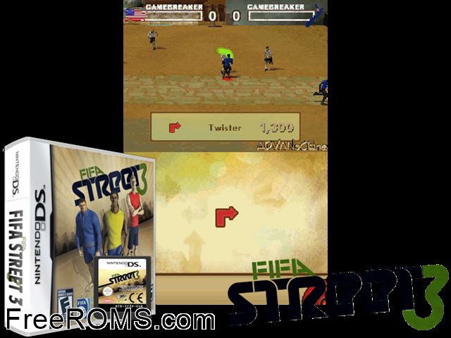 FIFA Street 3 NDS game showing 3D box cover and gameplay screenshot
