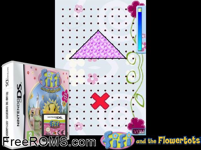 Fifi and the Flowertots Fifis Garden Party Europe NDS game showing 3D box cover and gameplay screenshot