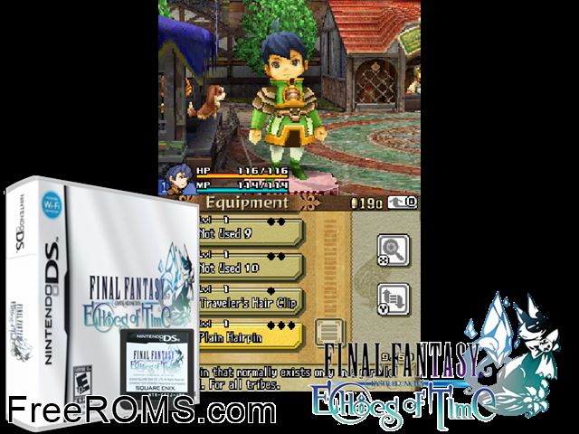 Final Fantasy Crystal Chronicles - Echoes of Time NDS game showing 3D box cover and gameplay screenshot