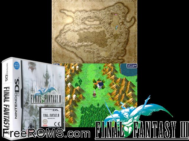 Final Fantasy III Europe NDS game showing 3D box cover and gameplay screenshot