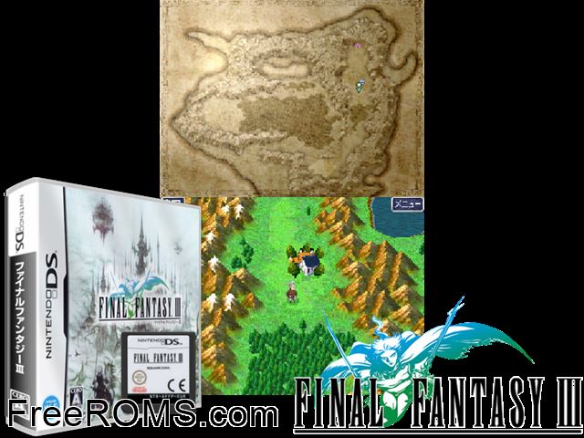 Final Fantasy III Japan NDS game showing 3D box cover and gameplay screenshot