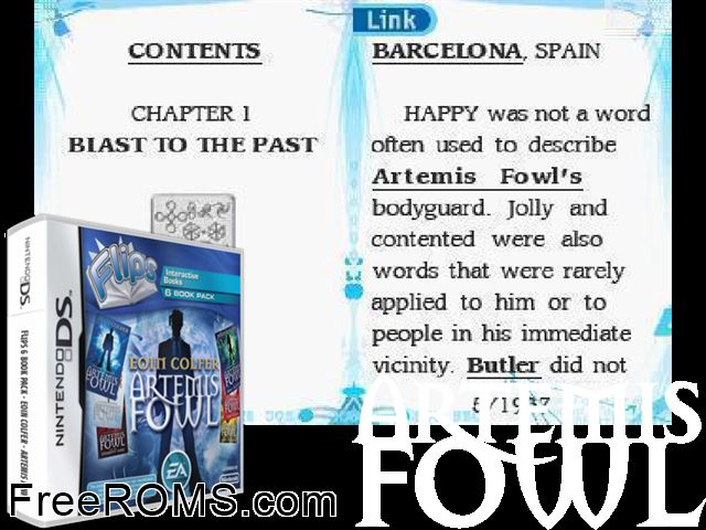 Flips - Artemis Fowl Europe NDS game showing 3D box cover and gameplay screenshot