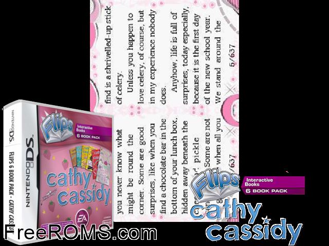 Flips - Cathy Cassidy Europe NDS game showing 3D box cover and gameplay screenshot