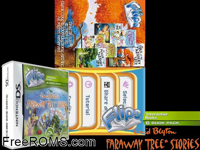Flips - Faraway Tree Stories Europe NDS game showing 3D box cover and gameplay screenshot