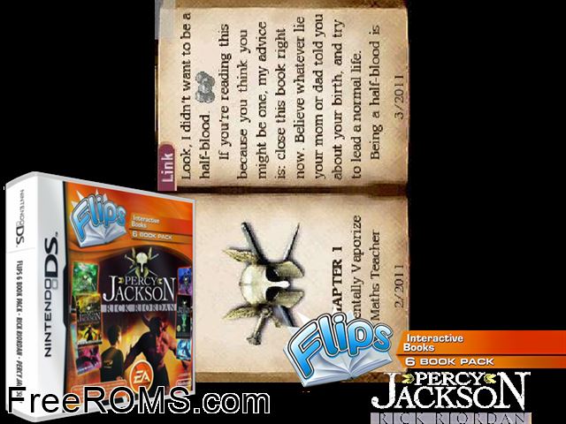 Flips - Percy Jackson Europe NDS game showing 3D box cover and gameplay screenshot