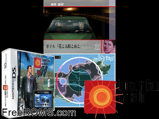 Flower Sun and Rain - Murder and Mystery in Paradise NDS game showing 3D box cover and gameplay screenshot