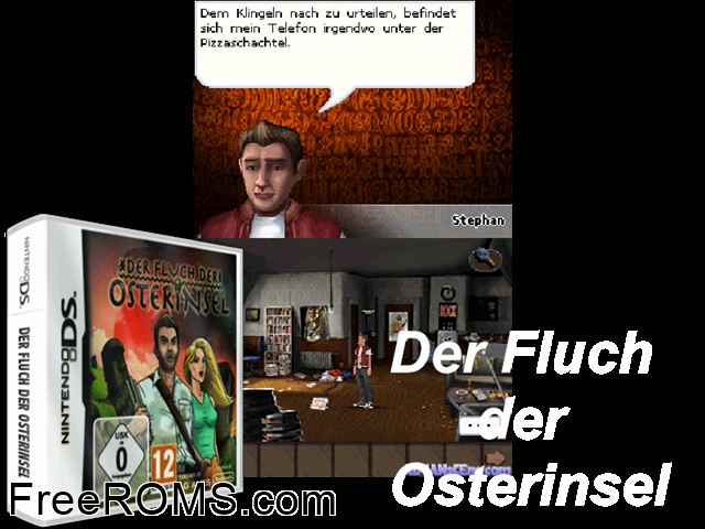Fluch der Osterinsel Der Germany NDS game showing 3D box cover and gameplay screenshot