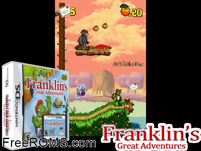 Franklins Great Adventures Europe NDS game showing 3D box cover and gameplay screenshot