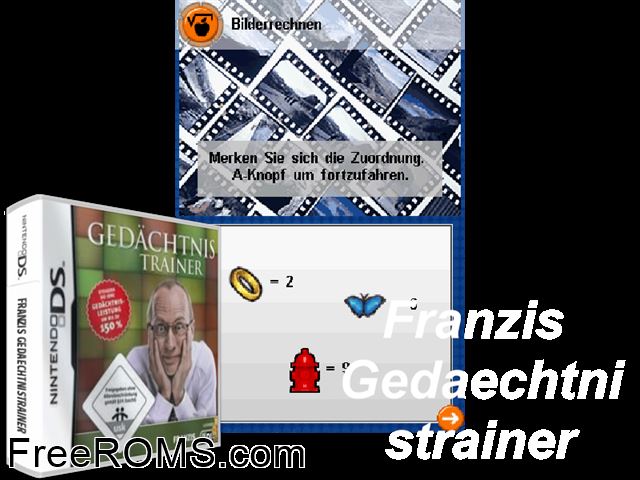 Franzis Gedaechtnistrainer Germany NDS game showing 3D box cover and gameplay screenshot
