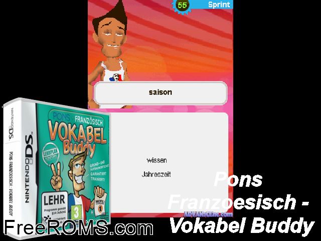 Franzoesisch - Vokabel Buddy Germany NDS game showing 3D box cover and gameplay screenshot