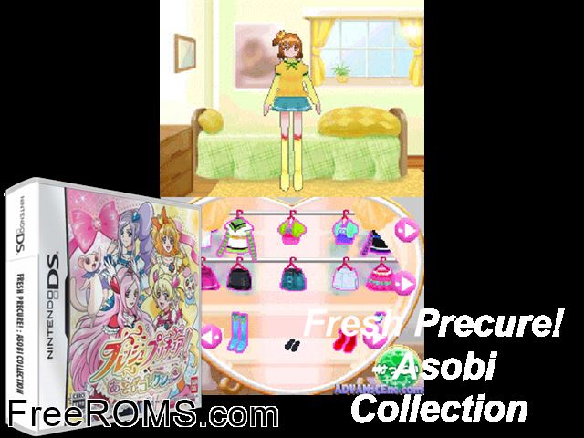Fresh Pretty Cure! - Asobi Collection Japan NDS game showing 3D box cover and gameplay screenshot