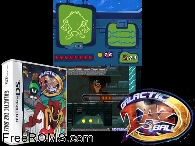 Galactic Taz Ball NDS game showing 3D box cover and gameplay screenshot