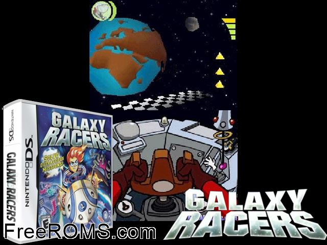 Galaxy Racers Europe NDS game showing 3D box cover and gameplay screenshot