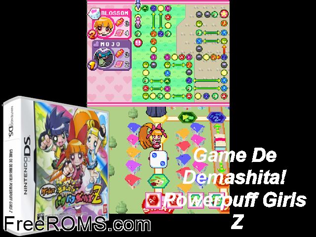 Game de Demashita! Powerpuff Girls Z Japan NDS game showing 3D box cover and gameplay screenshot
