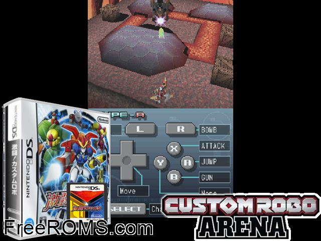 Gekitou! Custom Robo Japan NDS game showing 3D box cover and gameplay screenshot