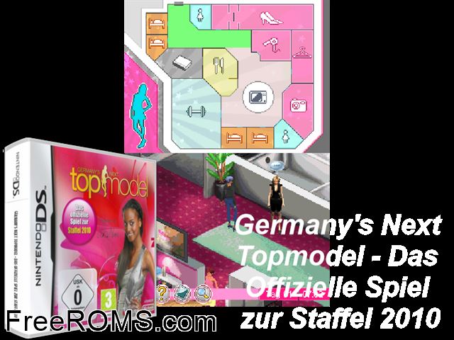 Germanys Next Topmodel - Das Offizielle Spiel zur Staffel 2010 Germany NDS game showing 3D box cover and gameplay screenshot