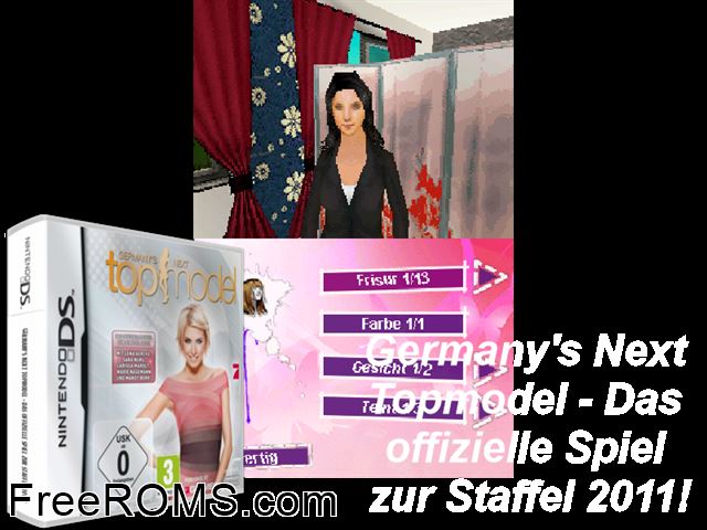 Germanys Next Topmodel - Das Offizielle Spiel zur Staffel 2011! NDS game showing 3D box cover and gameplay screenshot