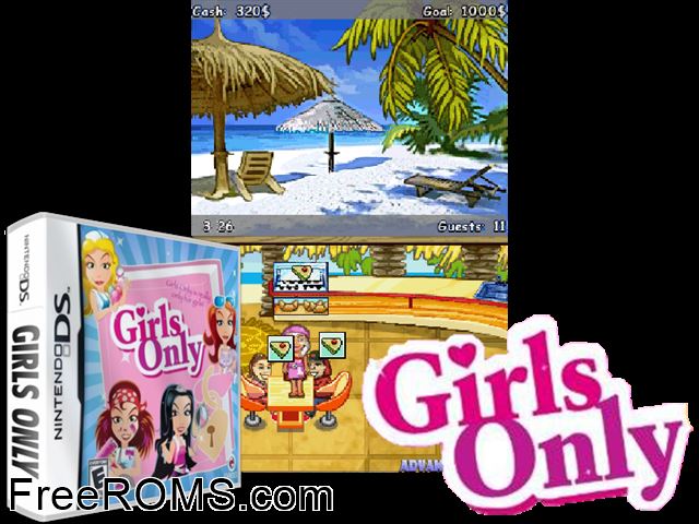 Girls Only Europe NDS game showing 3D box cover and gameplay screenshot