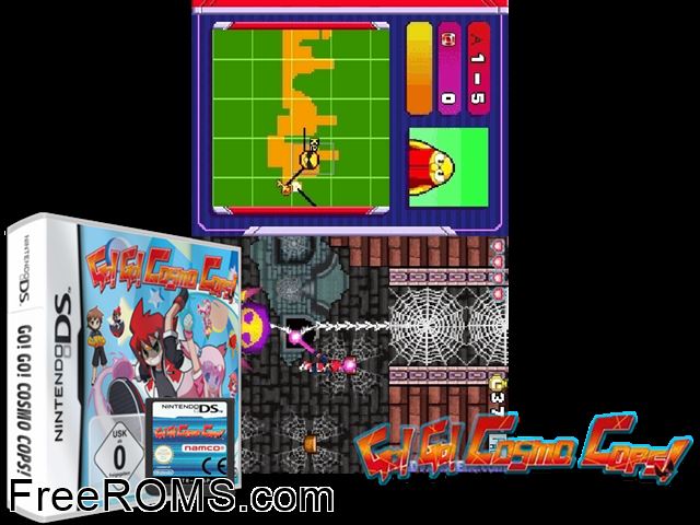 Go! Go! Cosmo Cops! Europe NDS game showing 3D box cover and gameplay screenshot