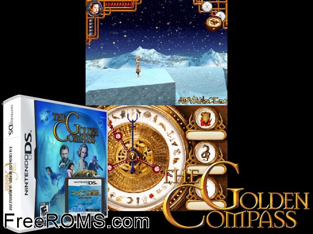 Golden Compass, The NDS game showing 3D box cover and gameplay screenshot