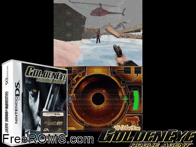 GoldenEye Rogue Agent NDS game showing 3D box cover and gameplay screenshot