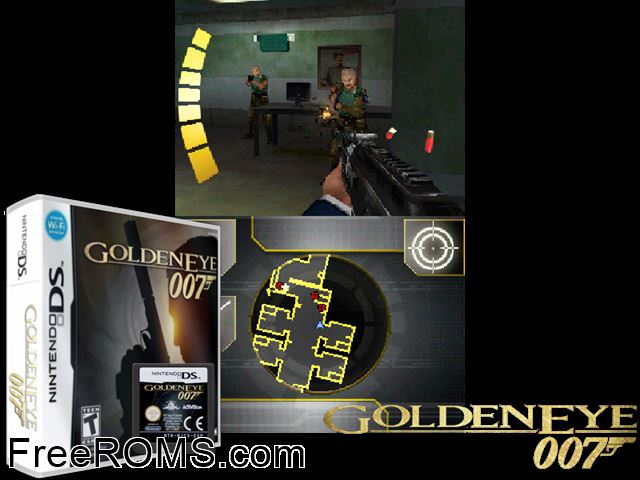 GoldenEye 007 NDS game showing 3D box cover and gameplay screenshot