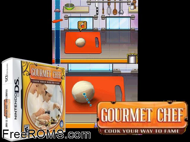 Gourmet Chef - Cook Your Way to Fame NDS game showing 3D box cover and gameplay screenshot