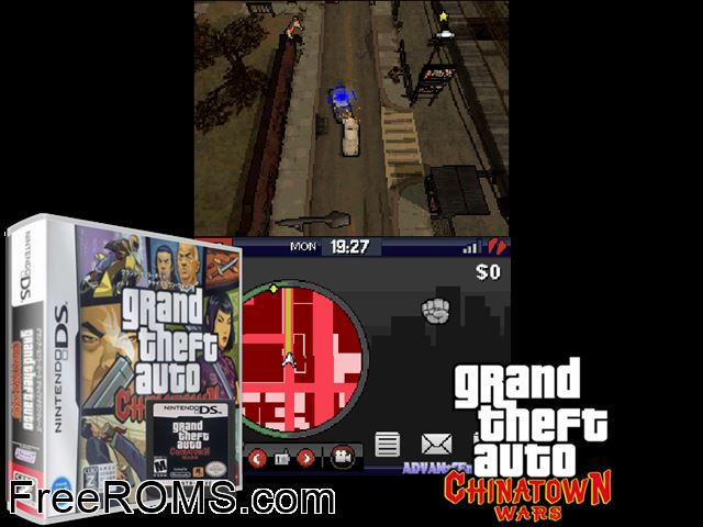 Grand Theft Auto - Chinatown Wars Japan NDS game showing 3D box cover and gameplay screenshot