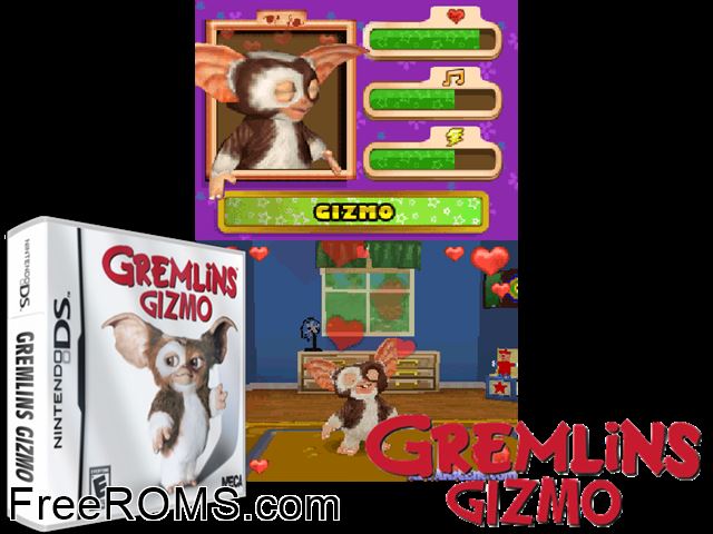 Gremlins Gizmo NDS game showing 3D box cover and gameplay screenshot