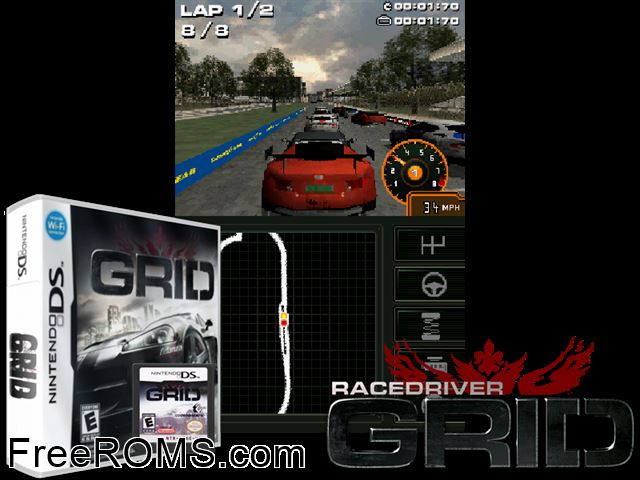 GRID NDS game showing 3D box cover and gameplay screenshot