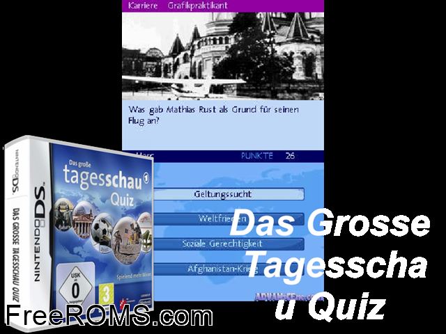 Grosse Tagesschau Quiz, Das Germany NDS game showing 3D box cover and gameplay screenshot