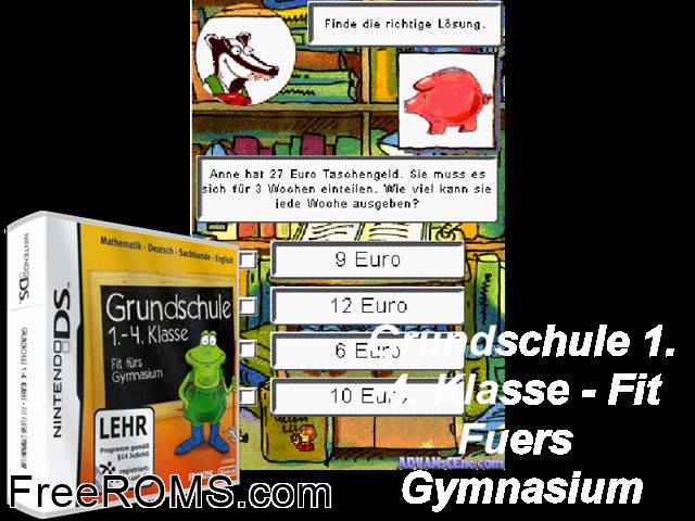 Grundschule 1. - 4. Klasse - Fit fuers Gymnasium Germany NDS game showing 3D box cover and gameplay screenshot