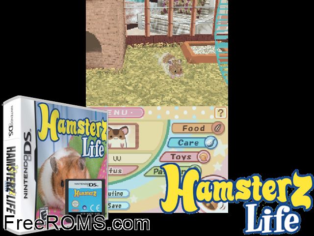 Hamsterz Europe NDS game showing 3D box cover and gameplay screenshot