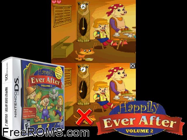 Happily Ever After Volume 2 NDS game showing 3D box cover and gameplay screenshot