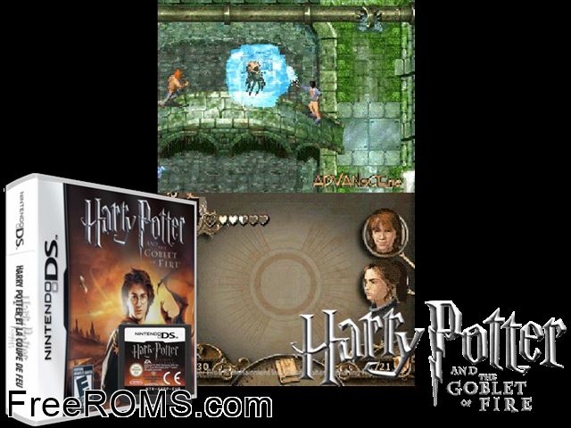 Harry Potter and the Goblet of Fire NDS game showing 3D box cover and gameplay screenshot