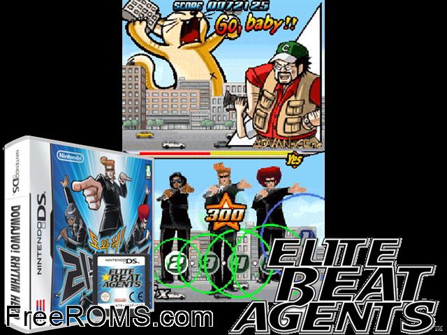 Help! Rhythm Hero! NDS game showing 3D box cover and gameplay screenshot