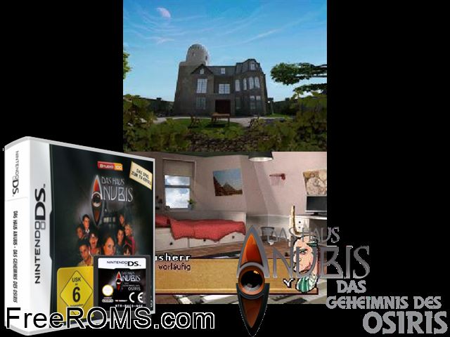 Het Huis Anubis - Het Geheim van Osiris Netherlands NDS game showing 3D box cover and gameplay screenshot