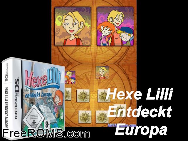 Hexe Lilli Entdeckt Europa Germany NDS game showing 3D box cover and gameplay screenshot