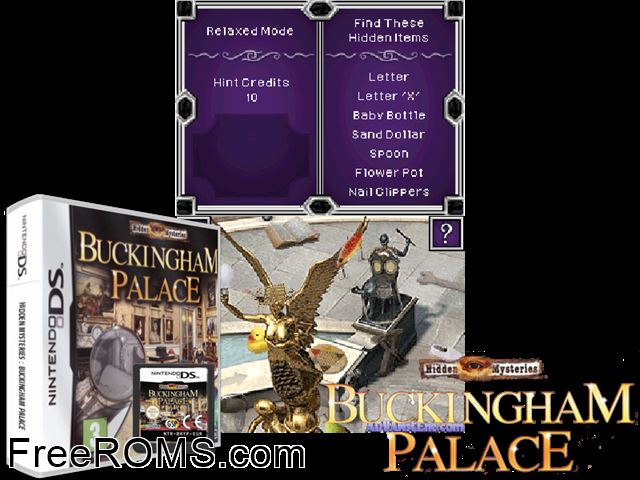 Hidden Mysteries - Buckingham Palace Germany NDS game showing 3D box cover and gameplay screenshot