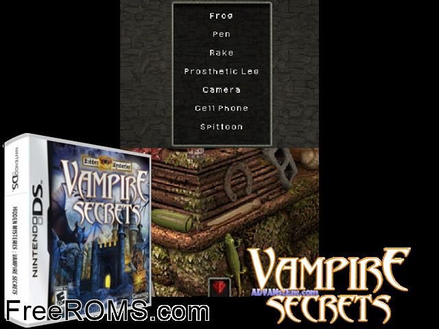 Hidden Mysteries - Vampire Secrets Germany NDS game showing 3D box cover and gameplay screenshot