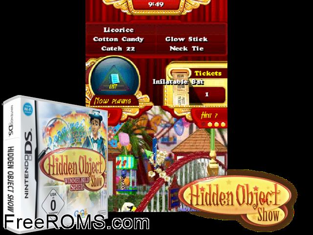 Hidden Object Show - Season II The Europe NDS game showing 3D box cover and gameplay screenshot
