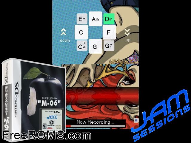 Hiite Utaeru DS Guitar - M-06 Japan NDS game showing 3D box cover and gameplay screenshot