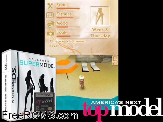 Hollands Supermodel Europe NDS game showing 3D box cover and gameplay screenshot