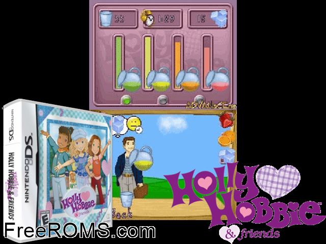 Holly Hobbie and Friends Europe NDS game showing 3D box cover and gameplay screenshot